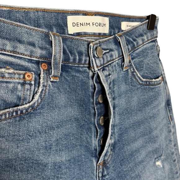 Denim Forum Size 23 Arlo Hi-Rise Straight Medium Blue Wash Stretch Denim Jeans - Picture 2 of 8